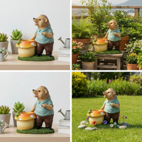 Hedgehog Statue with Planter Outdoor Hedgehog Planter Resin Cartoon-Style for Gardeners, Flower Beds, Patio