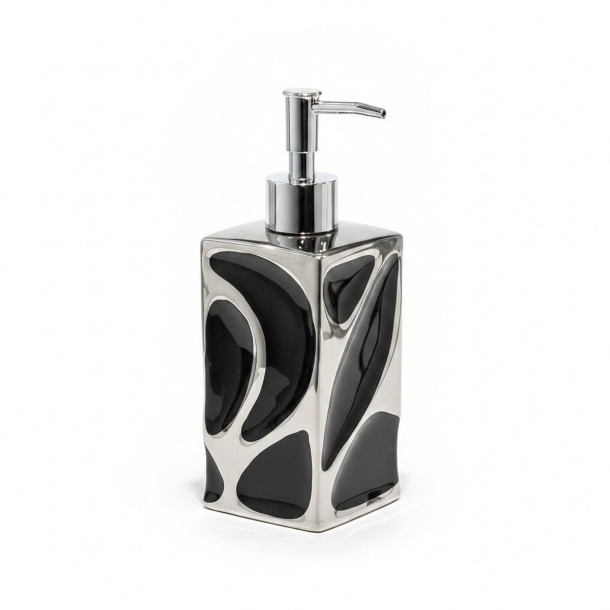 Ceramic Soap Dispenser Square Countertop Dispenser with Silver Toned Pump Glossy for Washroom