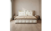 Gas Lift Storage Bed Frame Cream Airy Aesthetic Bed Frame for Couples, Small Apartments