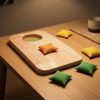 Natural Wood Sandbag Tossing Board Polished Finish Wooden Throwing Board Rounded Corners Cloth Game Set Oval Cutout for Children