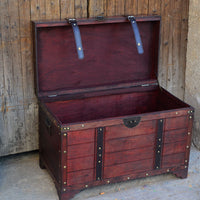 Vintage Wooden Storage Trunk with Lock, Decorative Coffee Table Chest for Home Decor and Organization