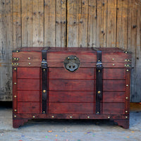 Vintage Wooden Storage Trunk with Lock, Decorative Coffee Table Chest for Home Decor and Organization