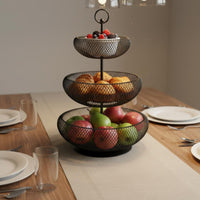 Nordic Design Tiered Fruit Basket Ventilated Airflow Metal Fruit Bowl Stand Rust-Proof Countertop Snack Holder Hand-Welded for Office, Parties