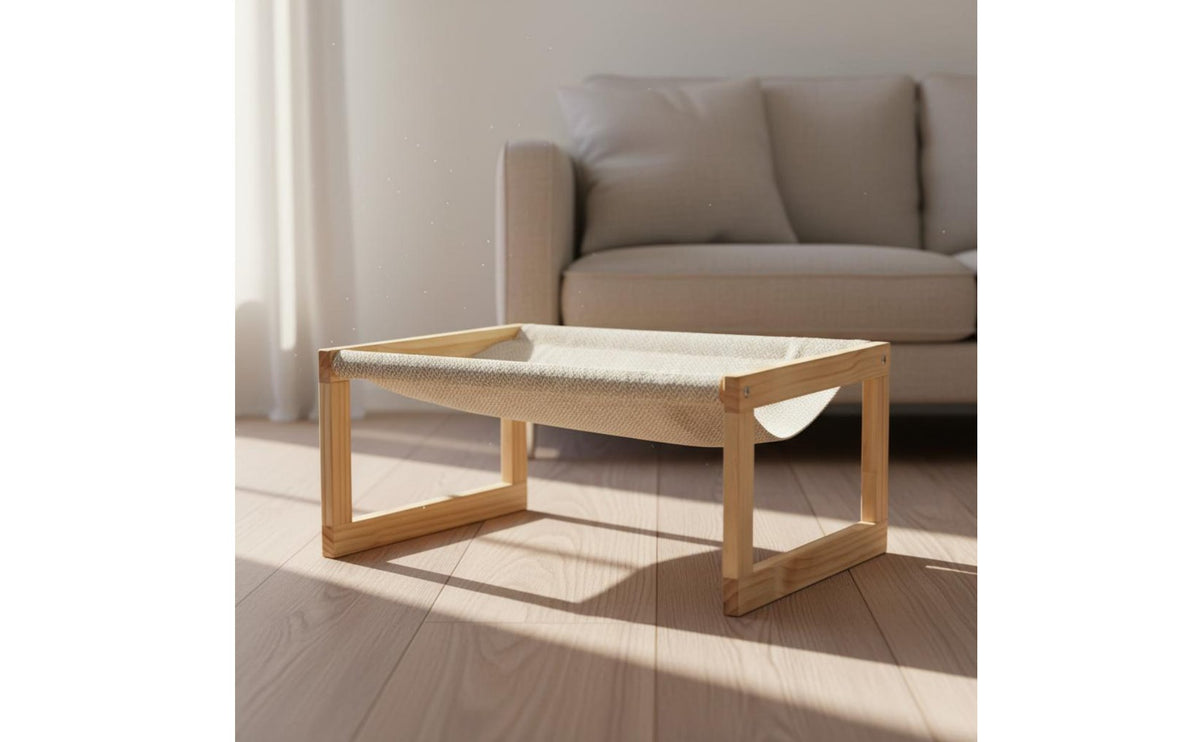 Elevated Cat Lounger Breathable Material Wooden Frame Pet Bed for Cats