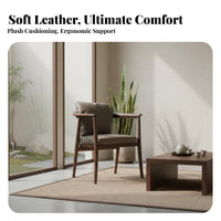 New Chinese Design Wooden Frame Accent Chair Wabi-Sabi design Upholstered Accent Chair Leather Upholstery Armchair Minimalist Aesthetic for Tea aficionados, Interior Designers, Living Room, perusing corner, Bedroom, Hotel Lobby