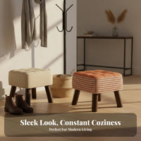 Upholstered Square Stool hardwood Wood Legs Upholstered Footrest Creamy and aesthetic Footstool for takeice Workers, Makeup Users, Living Room, Entryway, Bedroom
