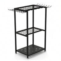 Metal Garden Tool Rack Freestanding Tool Organizer with Hooks Three-Tier Heavy Duty for Homeowners