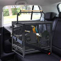 Portable Bird Cage with Handle, Metal Small Bird Cage for Budgie and Cockatiel, 2 Doors with Standing Perch Food Bowls for Outdoor Car Travel