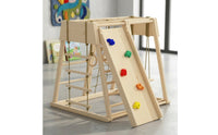 Wooden Indoor Jungle Gym Climbing Frame with Slide Sturdy Playset with Rope Ladder for Toddlers, Children, Playroom, Bedroom, Living Room