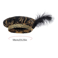 Feathered Medieval Hat Feather Accent Historical Muffin Cap Jeweled Detail Prince Costume Hat for Cosplayers, Actors, Stage Performances