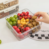 Lightweight Divided Storage Box with Lid Travel-Friendly Compartment Organizer with Handle Reusable Snack Container with Handle Multi-Purpose for Pantry, Refrigerator, Countertop
