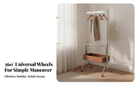 Vintage Design Stainless Steel Clothing Rack Rust Resistant Mobile Garment Rack with Storage Box Heavy Duty Unrestricted Standing Coat Stand Space Saving for Apartment Dwellers, Homeowners, Students, Bedroom, Entryway, Laundry Room, End of Bed