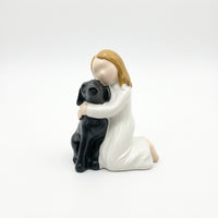 Girl Hugging Dog Figurine Compact Girl Hugging Dog Statue Hand-Painted Look