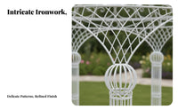 Grand Centerpiece Large 6-Pillar Wedding Dome Detachable Frame White Metal Pavilion Elegant Scrollwork Design Domed Iron Gazebo for Venue Owners, Couples, Garden Parties, Photo Backdrops