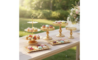 6 Pieces 3 Tier Cake Stand with Grip Handle Ornate Cake Stand Set Gold Pastry Serving Trays for Wedding Planners