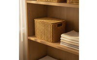 Wicker Storage Basket with Lid Rectangular Woven Basket with Lid Handwoven Lidded Storage Container for Students, Closet, Bedroom, Dorm Room