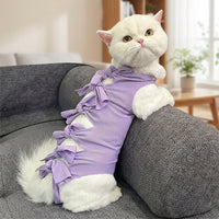 Cat Recovery Suit with Ties, Sleeveless Anti-Licking Cat Suit for Home Care, Breathable Spay Recovery Clothes, Post Surgery Cat Clothes, Soft 142