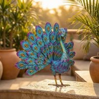 Metal Peacock Statue Multicolor Peacock Statue Standing for Patio