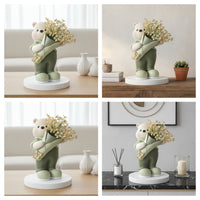 Bear Figurine with Vase Decorative Tabletop Figurine Table Centerpiece Charming Sculpture Modern for Living Room, Entryway