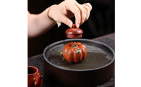 Ceramic Pumpkin Tea Pet Textured Tea Pet with Frog Handmade Frog Figurine Lobed for Collectors, Display Shelf