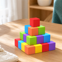 Wooden Cube Blocks Math Manipulatives for Elementary School, Geometric Model Building Blocks Educational Toy for Kids