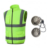 Reflective Fan Cooling Vest Stand Collar Sleeveless Cooling Vest Contrast Trim Workwear Apparel Fitted