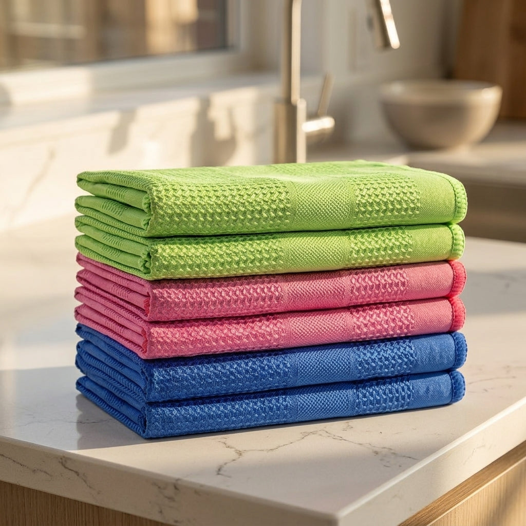 Weave Microfibre Cloth Tea Towels, Highly Absorbent Microfibre Cloth for Glass and Dishes, Reusable Cleaning Tool with Locked Border