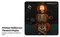 Traditional Orange Stacked Skeleton Pumpkin Figurine Powered Tabletop Ornament