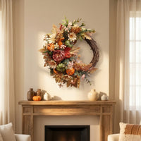 Pumpkin Wreath Thanksgiving Wall Hanging Vintage Door Decoration for Holiday, Wedding
