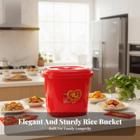 Moisture-Proof Rice Storage Container Festive Design Red Rice Container with Lid Long-Lasting for Newlyweds, New Homeowners, Housewarming