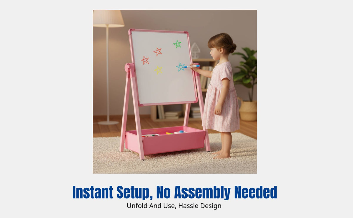 Children's Double-Sided Drawing Easel, Adjustable Height, Chalkboard & Whiteboard, Foldable, Home Art Board