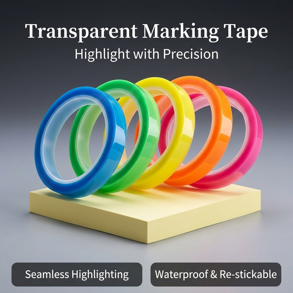 Transparent Waterproof Tape for Journaling and Planners, Removable for Students, Fluorescent Sticky Notes Tearable, 6mm Width x 5 Meters Length
