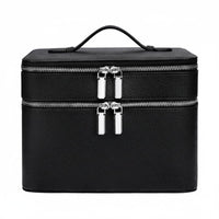Stain-Proof Stain-Resistant Lining Portable Cosmetic Train Case PU Leather Double Layer Makeup Travel Case Cosmetic Organizer Box with Dividers for Women