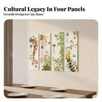 4 Pieces Plum Iris Bamboo Chrysanthemum Embroidery Elegant Design Chinese Cross-Stitch Kit Relaxing Hobby Four Gentlemen Wall Art for Bedroom, Study