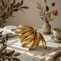 Metal Banana decor Golden Finish-Toned Banana Sculpture Shiny Tabletop Ornament for Coffee Table, Desk, Reading Corner