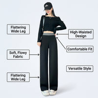 Wide Leg Trousers for Women UK with High Waisted Design, Casual in Blend Material, Loose Fit Pants for Everyday Wear