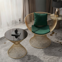 2 Pieces Lounge Chair with Table Modern Wire Chair with Cushion Airy Patio Conversation Set for Reading Corner, Living Room