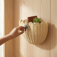 Half-Round Scalloped Wall Basket Space-Saving Wall-Mounted Storage Basket Decorative Rustic for Entryway