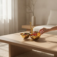 Snack Bowl Stand Gold-Finish Snack Serving Bowl with Stand Candy Dish with Handle Polished Decorative for Hosts, Dining Table