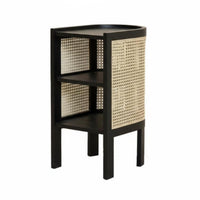 Japandi Aesthetic Storage Nightstand Compact Design Curved Rattan-Panel Cabinet Sturdy Construction End Table Rounded Corners for Homeowners, Apartment Dwellers, Bedroom, Small Areas, Guest House, Living Room