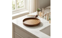 Wood Grain Wooden Rotating Tray Raised Rim Wooden Rotating Tray Organizer Shallow Cosmetic Organizer Tray Brown for Desktop, Vanity
