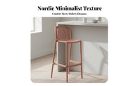 Nordic Design Stackable Slatted Back High Stool Indoor & Outdoor Use High-Back Bar Stool Minimalist Aesthetic Counter Chair Lightweight for Homeowners, Business Owners, Entertainers, Kitchen, Patio, Balcony, Breakfast Nook
