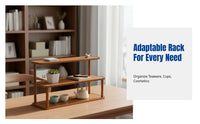 Office Desk Storage Rack, Bamboo Tea Mug Holder, Multitier Organizer Shelf for Study, Living Room, Minimalist Design