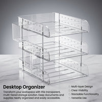 3-Tier Stackable Desktop File Organizer Desk Storage for Office, Modular Document Tray for Students, Book Workspace Solution