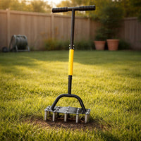 Carbon Steel Manual Coil Soil Loosener T-Handle Coil Cultivator Anti-Slip Grip Hand Soil Aerator Bolted Construction for Lawn