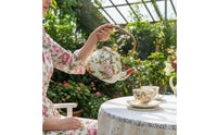 Teapot with Infuser Gold Enamel Floral Teapot Porcelain Enameled Kitchenware for Kitchen Counter