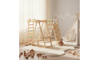 Wooden Climbing Frame with Swing Wood Indoor Jungle Gym Freestanding Indoor Playground with Slide for Kids, Young Children, Playroom