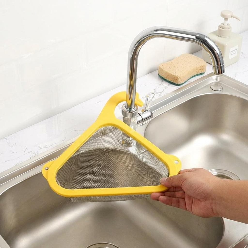 Kitchen Sink Strainer and Sink Drain Basket, Stainless Steel Food Waste Strainer, Corner Suction Vegetable Washing Basket for Modern Minimalist Style