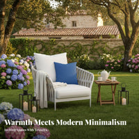 Weather Resistant Cushioned Lounge Ensemble Long-Lasting Frame Woven Strap Sofa Set Protected Outdoor Furniture Water for Hospitality Businesses, Homeowners, Families, Courtyard, Balcony, Resort, Backyard
