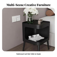 Mid-Century-Century Modern Design Arched End Table with Beaded Legs Vintage Aesthetic Nightstand Multi-Layer Storage Household Furniture Accessible and Closed Compartments for Homeowners, Apartment Dwellers, Students, Bedroom, Living Room, Study, Office